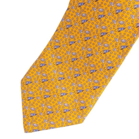 HERMES tie silk twill 100% men's orange - Picture 4 of 7